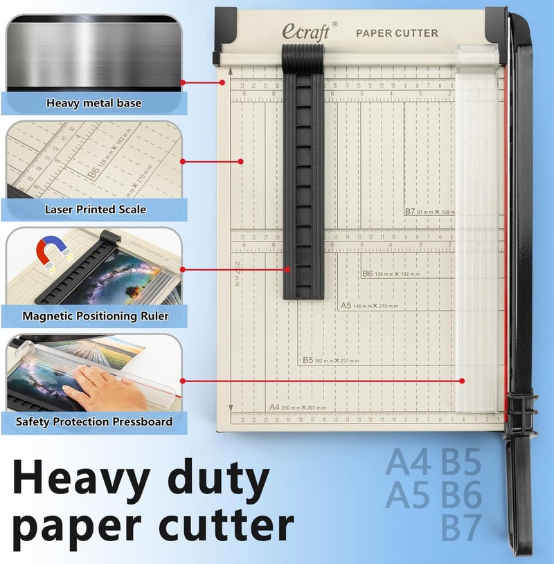 ecraft 12" Guillotine Paper Cutter：Paper Trimmer Accurate Cutting with Safety Guard,15 Sheets Capacity,Magnetic Guide,Heavy Duty Metal Base, Perfect for Cardstock,Cardboard,Vinyl,Crafts & Photos - Image 3